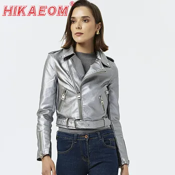 

2019 Autumn New Women's Leather Jacket Motorcycle Biker PU Washed Leather Short Slim Long Sleeve Faux Leather Women's Jacket