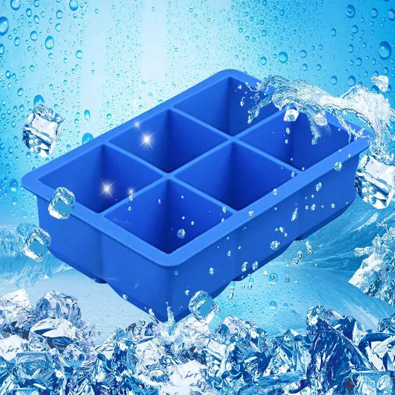 Black/blue 6 Big Cube Giant Jumbo Large Silicone Ice Square Tray Mold Mould |