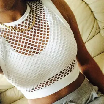

Women Ladies Sleeveless See Through Mesh Fishnet Crop Top Shirt Bikini Cover Upstreetwear Womens Tops and Blouses blusa feminina