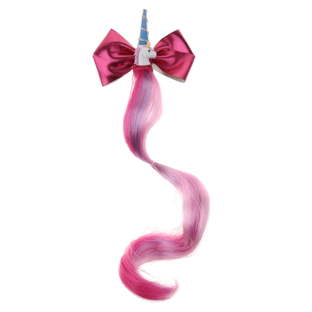 ' Cute Unicorn Hair Bow Clip Rainbow Extensions Wig Pony Party Headpiece