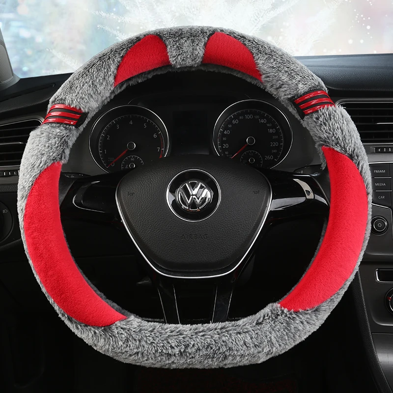 

D Shape 37-38CM Car Steering Wheel Cover PLUSH for Golf K3 POLO JATTA Suzuki Swift Nissan Rogue 2017 2018 2019 2020