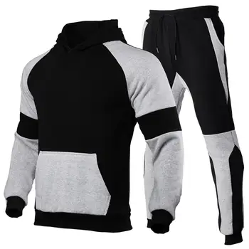 

2 Pieces Sets Fashion Tracksuit Warm Men Sport Patchwork Set Hoodie Sweatshirt Fitness Workout Running Suit Casual Tops+Pants