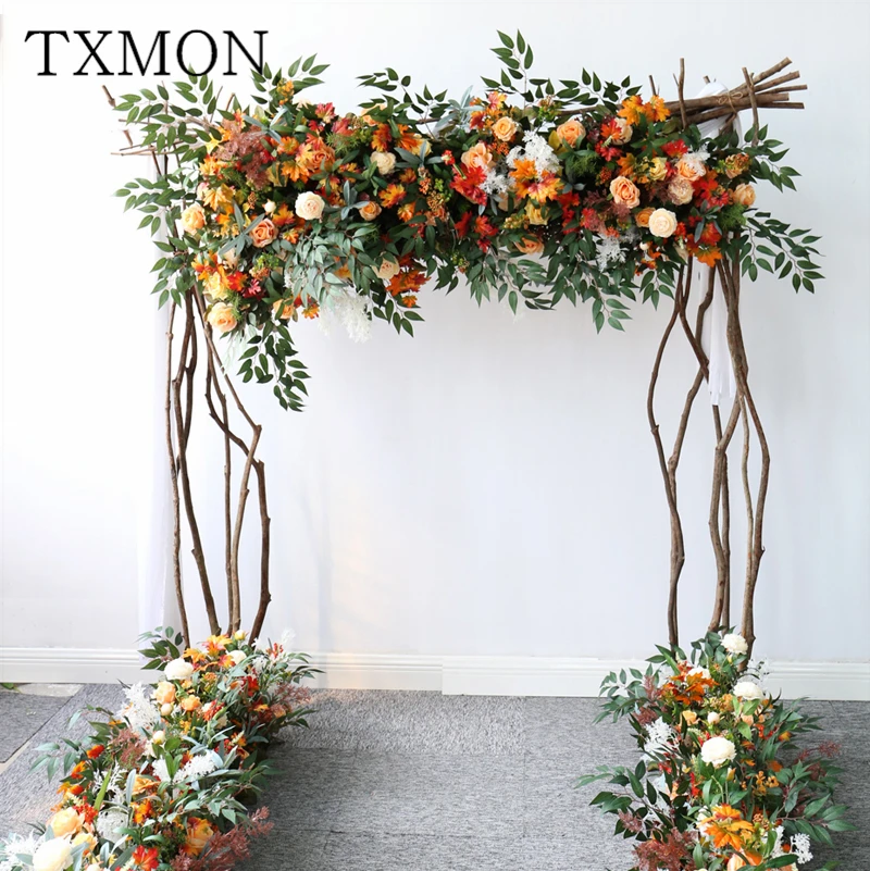 Wedding Arch Orange Autumn Artificial Floral Wedding Decoration Flower Row  Pre-function Area Stage Background Floral Decoration - Artificial Flowers -  AliExpress