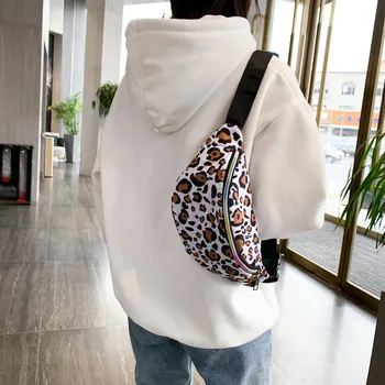 

New Women Waist Bag Fanny Packs Leopard Printing Belt Bag Women Flock Zipper Waist Pack Travelling Mobile Phone Chest Bags #0108