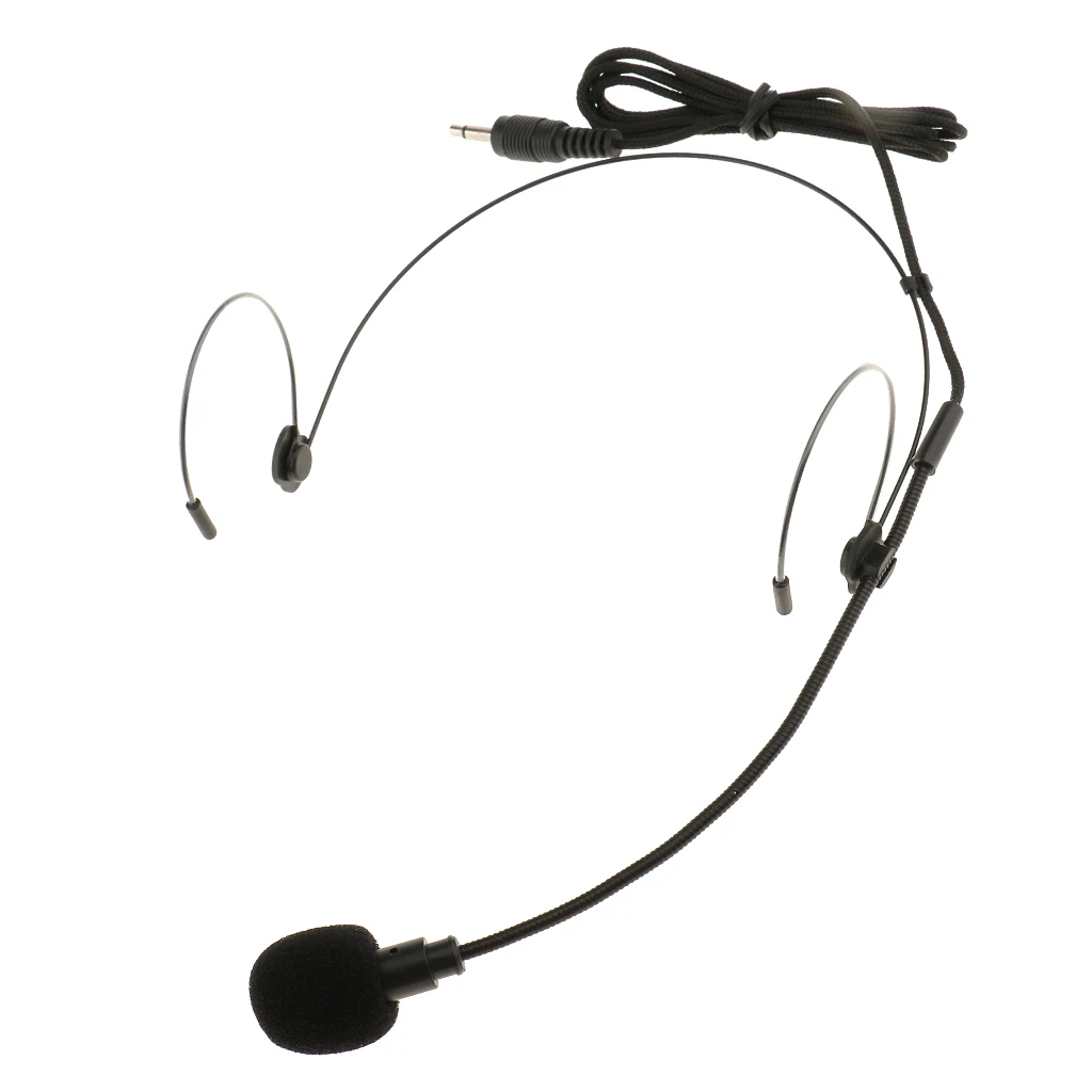 2 Pieces Double Ear Hook Wired Headset Headworn Microphone 3.5mm Mono Black
