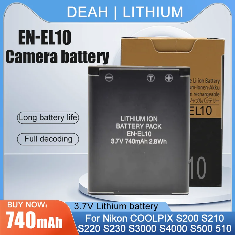 ENEL10ENEL10740mahLiionBatteryForNikonCOOLPIXS200S210S220