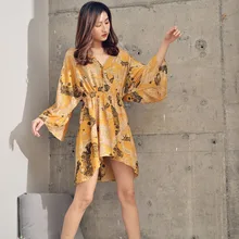 Женский ночной халат, пижама, платье для сна, шелковое, тонкое, глубокий v-образный вырез, плюс размер, короткие, вышитые, широкие, сосновые костюмы