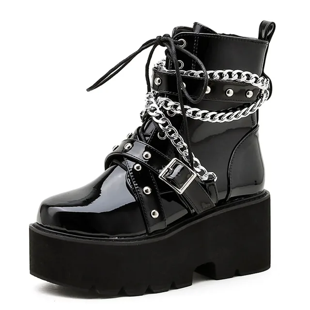 Shoes On Platform Women Chunky High Heels Punk Style Black Boots Shoes Chain  Rivet Demonia Goth Round Toe Ladies Motorcycle Y2k - Women's Boots -  AliExpress