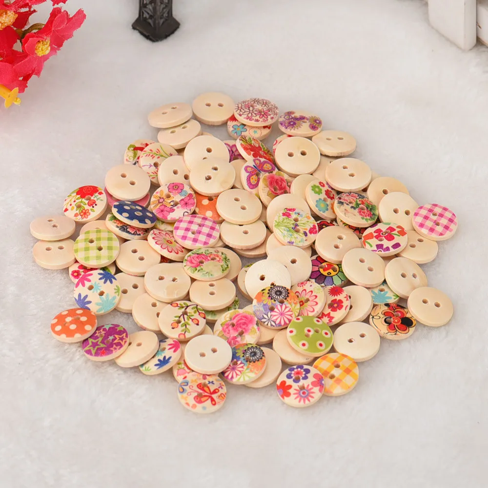 Wooden Mixed printing Trees buttons 2-holes sewing handicraft Scrapbooking 40mm 