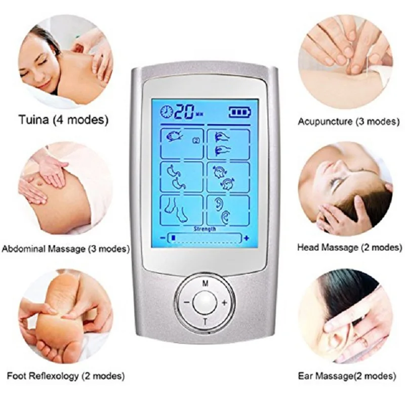 

Dual Channel TENS EMS Unit 16 Modes Muscle Stimulator with 4 Electrode Pads, Rechargeable Electric Pulse Massager