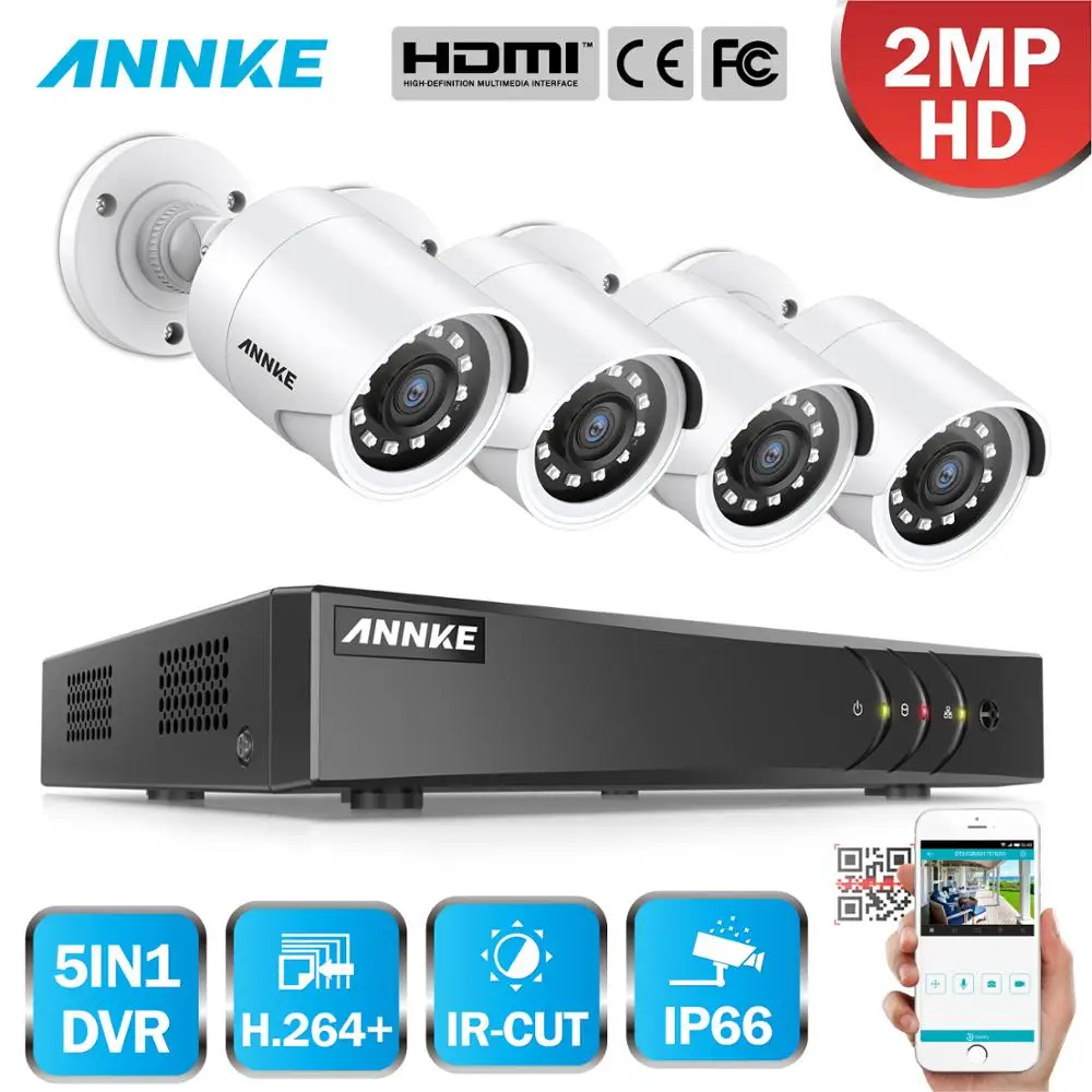 

ANNKE 1080P 4CH Video Security System H.264+ 1080N DVR With 4PCS 2MP HD Smart IR Bullet Waterproof Camera Surveillance CCTV Kit