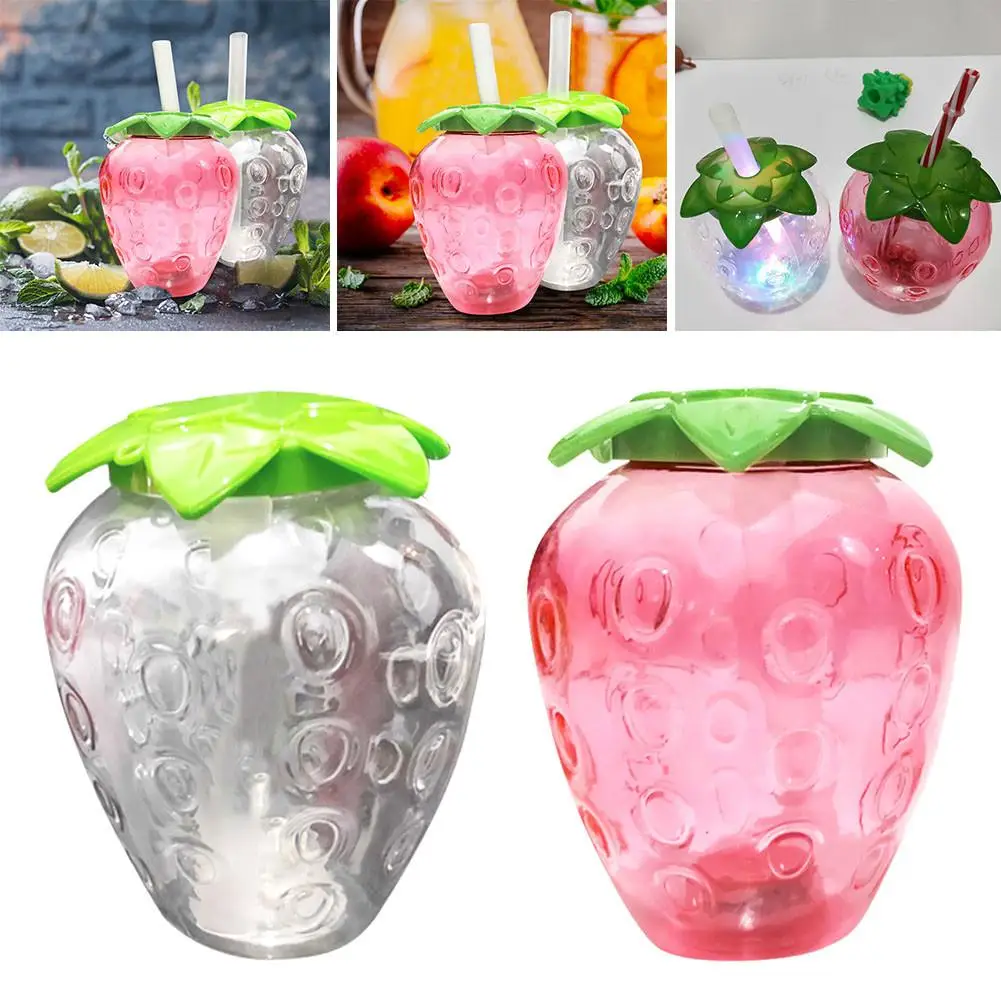 

500ML Innovative Glowing Beverage Cup Pineapple Strawberry Shaped Cup Recycled Juice Milk Bottle With PP Straw Bar Supplies