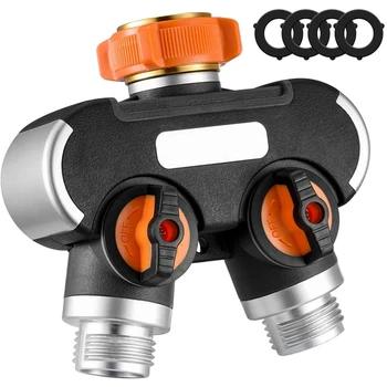 

2 Way Garden Hose Splitter, Durable Y Way Water Hose Connector, Faucet Adapter with 4 Rubber Washers