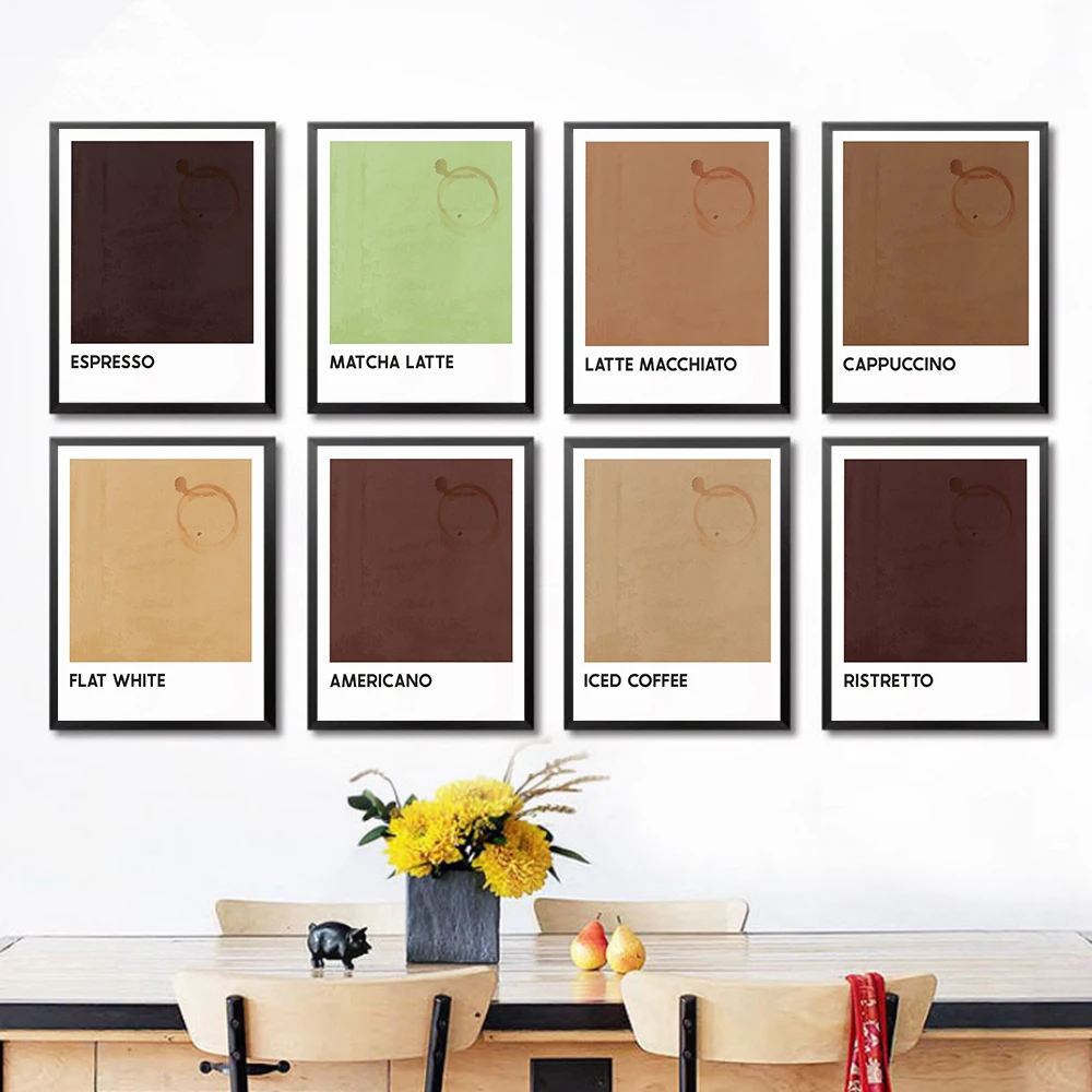 Americano Cappuccino Matcha Latte Pantone Astratto Tela Poster Caffè Tavolozza Dei Colori Stampa Artistica Pittura Cucina Wall Art Decor