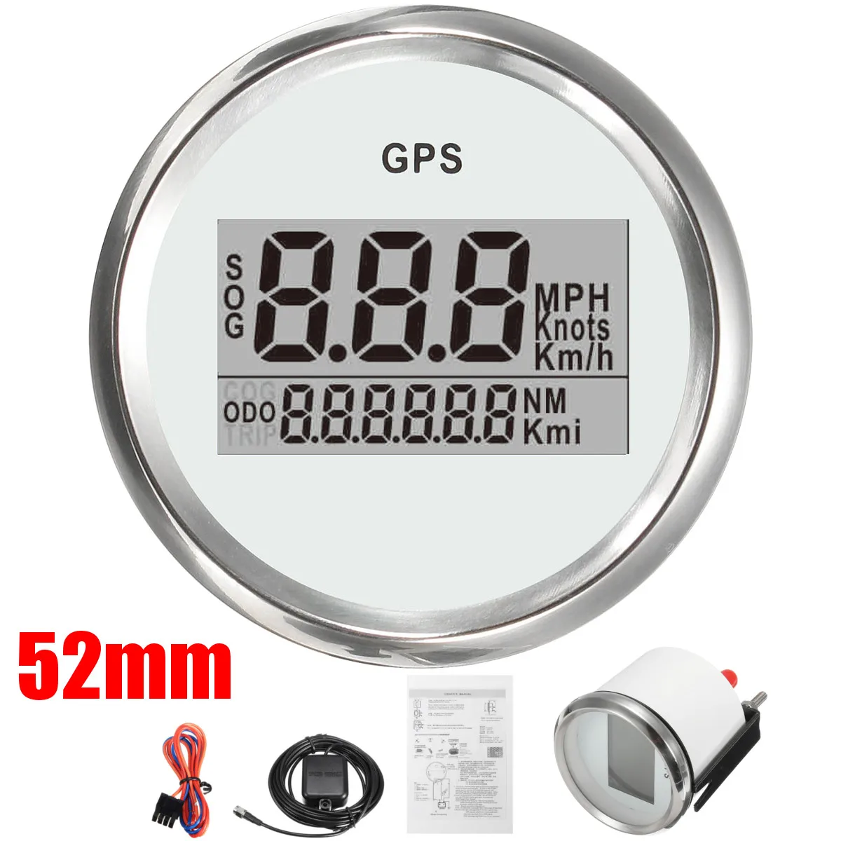 A Цифровой Автомобильный спидометр, gps, одометр, 52 мм, 0-999 узлов, км/ч, mph, 12 В/24 В, с подсветкой, яхта, судно, мотоцикл, лодка, автомобиль - Цвет: A