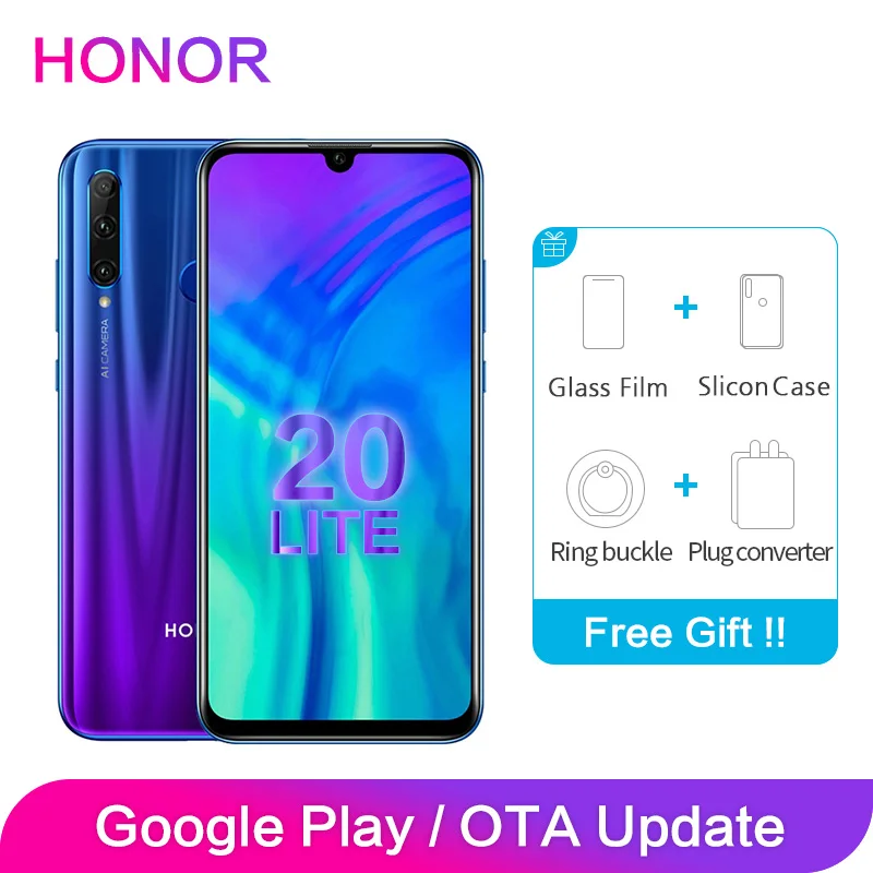 Honor 20 Lite Global rom 4 Гб 6 ГБ 64 128 2340x1080P 21 дюймов 2 sim карты Восьмиядерный отпечаток лица