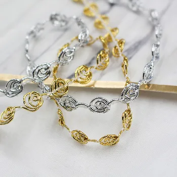 

1M Latest Gold Lace Fabric 0.8cm Guipure Silver Lace Fabric Applique Lace Ribbon Laces Collar DIY Sewing Trimmings dentelle PQ13