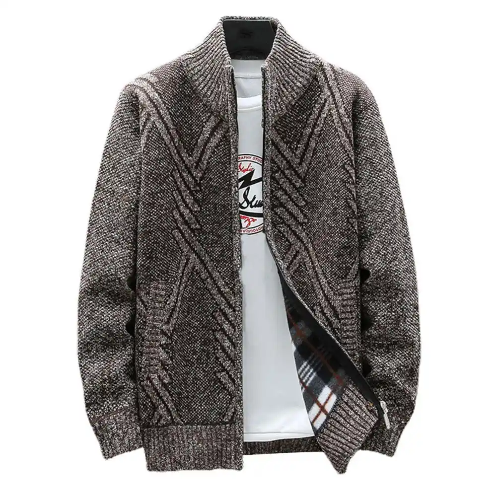 Stand Collar Cardigans Woolen Jacket for Women Autumn Fashion Full Sleeve Thick Long Coat 