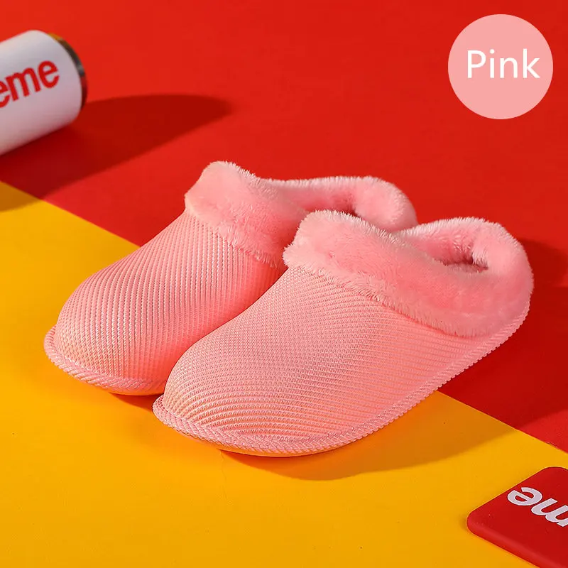 pink Женские домашние тапочки; водонепроницаемые теплые плюшевые домашние тапочки для влюбленных; мягкая зимняя обувь с круглым носком; женские и мужские домашние тапочки; SH09051 - Цвет: pink