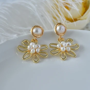 

Original Design Handmade Natural Fresh Water Pearl Flower Drop Earrings For Women Wedding Luxury Jewelry Kolczyki