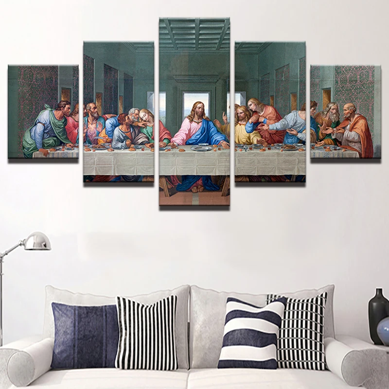 

Modular Pictures HD Printed Canvas Jesus Painting Wall Art Frame 5 Pieces Last Supper Landscape Poster Living Room Decor PENGDA