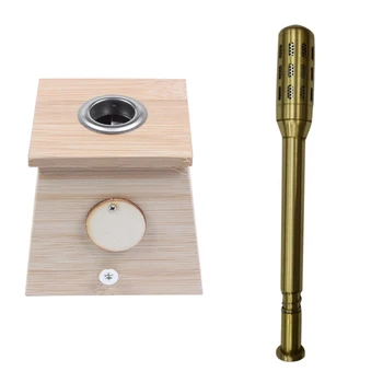 

2 Pcs Moxa Moxibustion Box Acupuncture Relaxation Roller Stick Holder Body Acupoint Massage Device, Brass Color & Brown