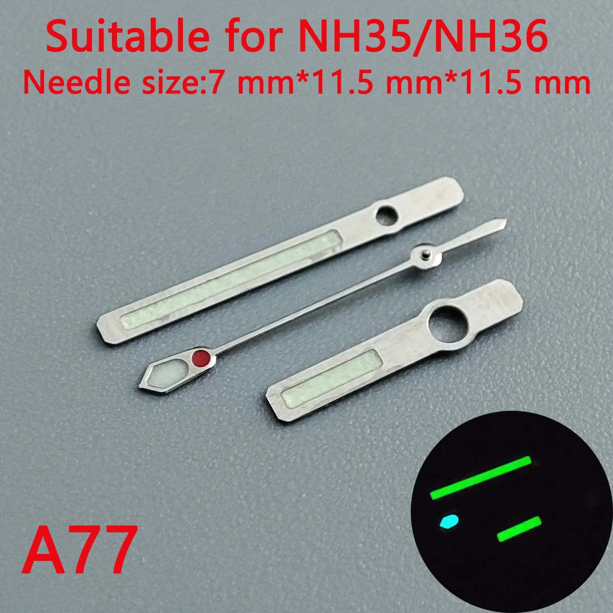 Luminous Green & Silver Watch Hands Set with Seconds Pointer