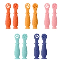 2 Pçs/set Alimentação Colher Bebê Recém-nascido do bebê Cereal de Arroz Colher De Formação de Silicone Utensílio Ferramenta de Segurança para a Criança Louça Otário