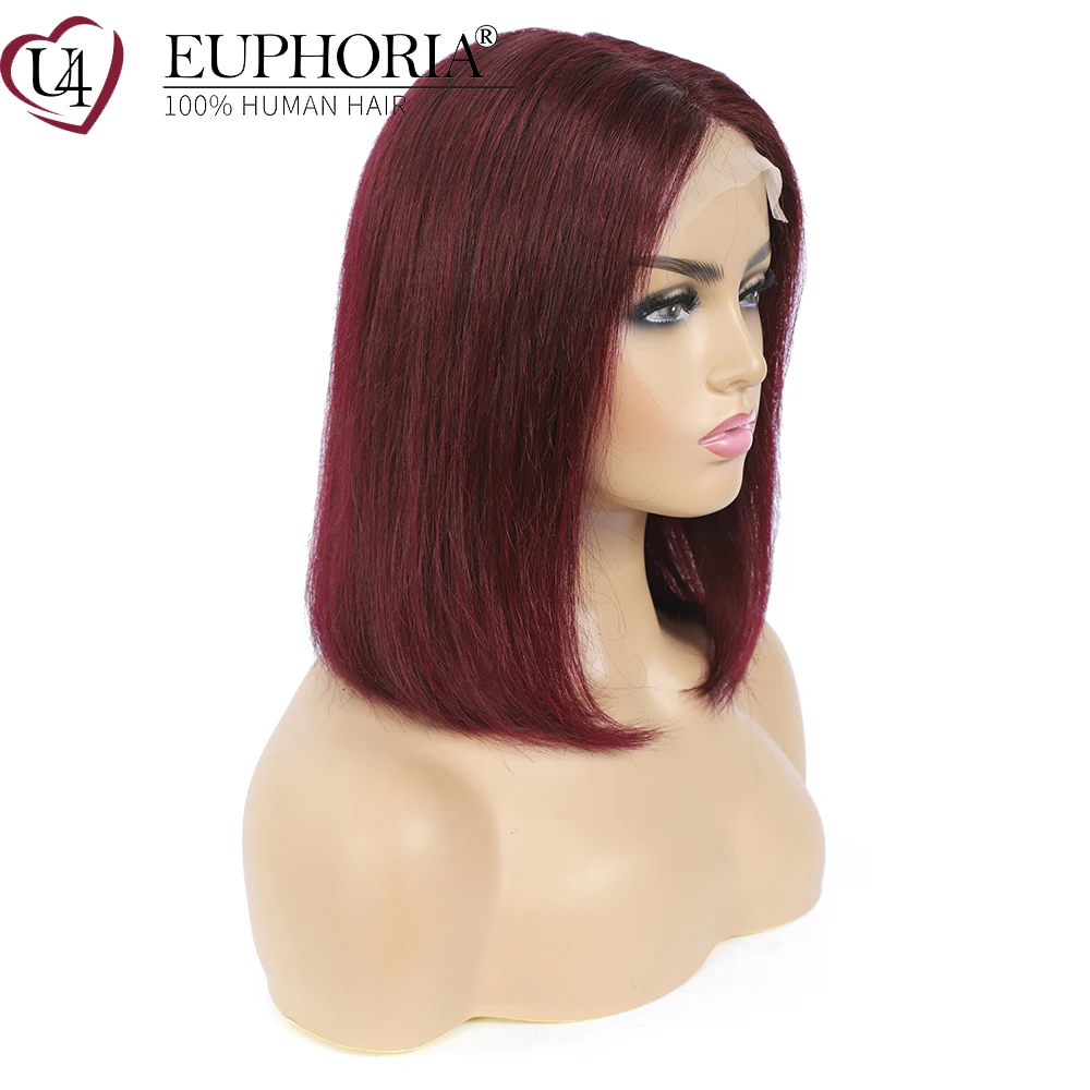 99J Бург прямые кружевные парики боб бразильские Remy человеческие волосы 4X4 на