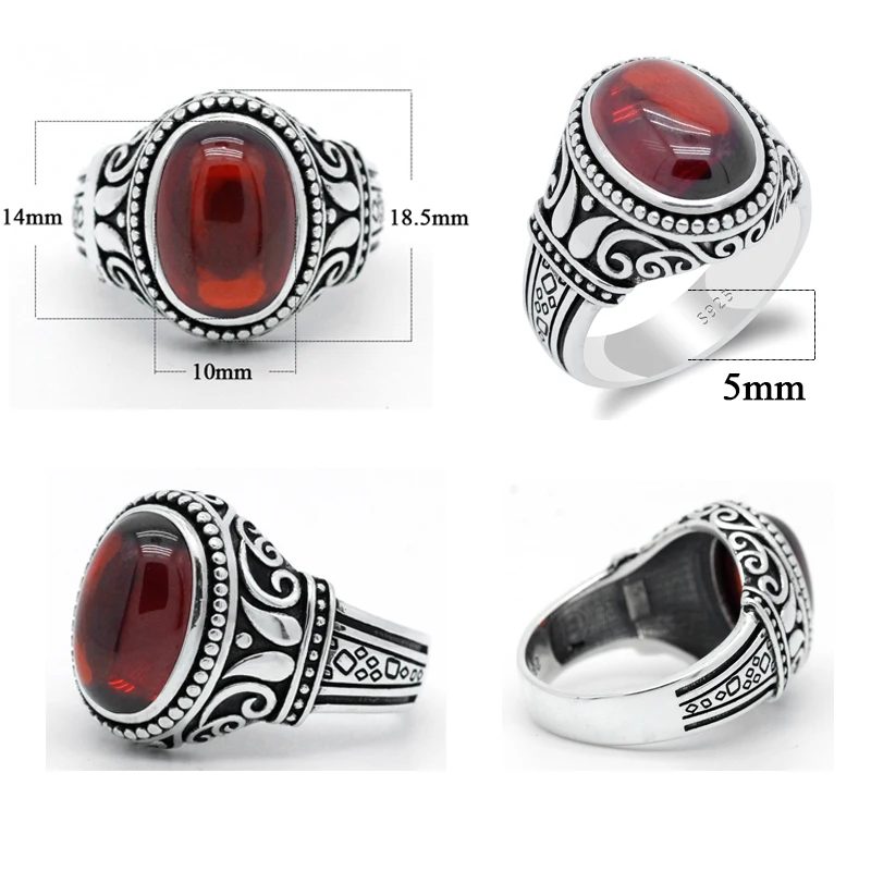 925 Sterling Silver Women Jewelry Red Stone Ring - Walmart.com