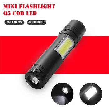 

LED Mini Flashlight XP-G Q5 + COB Zoomable Waterproof Aluminum 4 Modes Torch use AAA Battery For Camping light Flash light