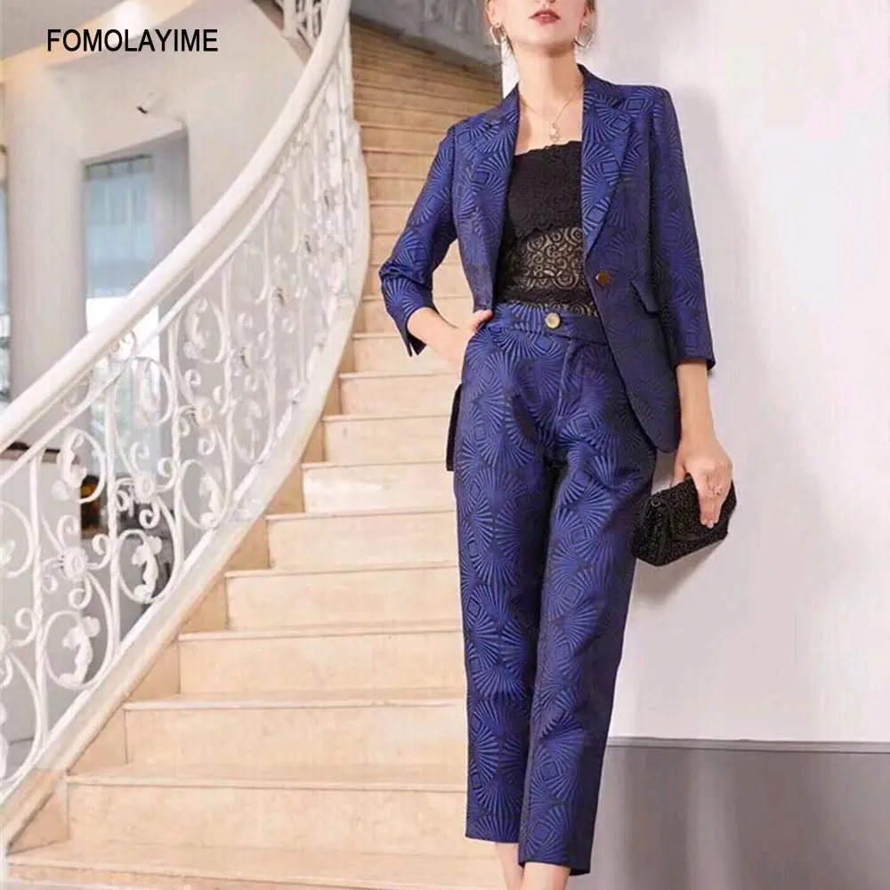 

2019 Autumn winter New Style Slim Women's Suit Jacket Simple Straight Tube Long Trousers Two-piece Suit