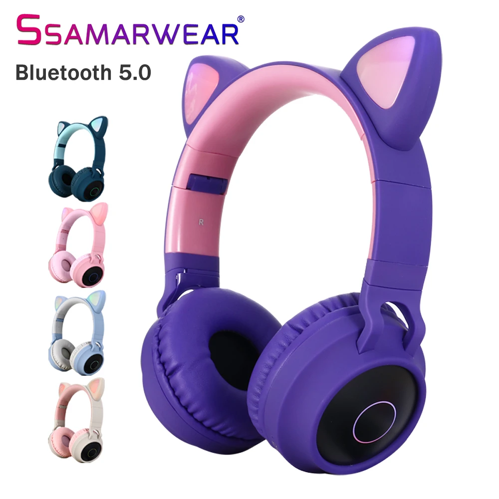 LED Bluetooth Wireless Cat Earbuds Folded Earphone With Microphone Cosplay Gaming Headset For Mobile Phone PC Laptop Kid