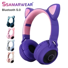 LED Bluetooth Wireless Cat Earbuds Folded Earphone With Microphone Cosplay Gaming Headset For Mobile Phone PC Laptop Kid