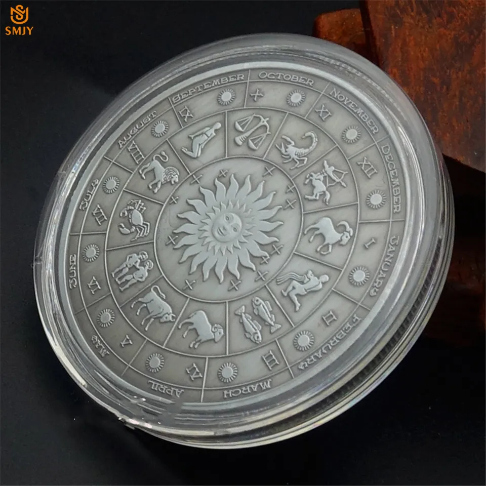 12 коллекция созвездий подарок Водолей тисненый символ античное серебро счастливый монета Clloectibles наградная монета значение