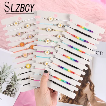 

Candy Color Sun Flower Charms Bracelets For Women Girl Adjustable Colorful Braided Rope Chain Beaded Bracelet Accessories Gift