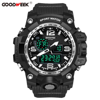 

GOODWEEK Outdoor Man Sports Watch Waterproof Military Digital Quartz Watch For Men Dual Display Watches Swim Relogios Masculino