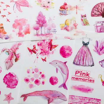 

6 Sheets /Pack Pink Memories Landscape Paper Decoration Sticker DIY Album Diary Scrapbooking Label Sticker