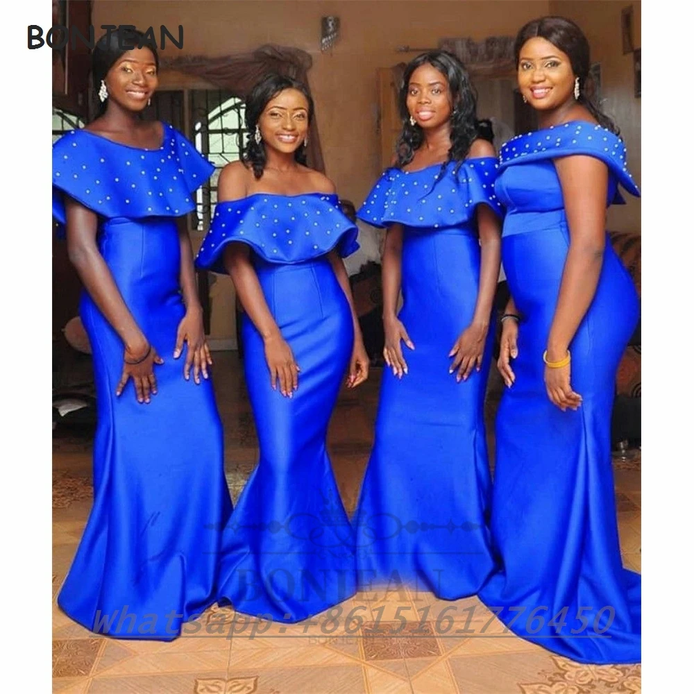 

2021 Mermaid Bridesmaid Dresses Off-The-Shoulder Black Girls Bridesmaid Dress Floor Length Wedding Party Dress for Women's