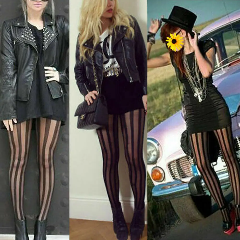 

Hirigin Ladies Black Pantyhose Stockings Striped Tights Women Fashion Fishnet Stockings Lace Sheer Plus Size