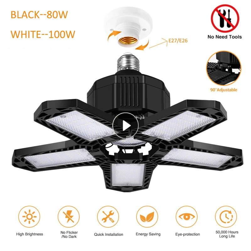 80W E27 deformable LED garage light
