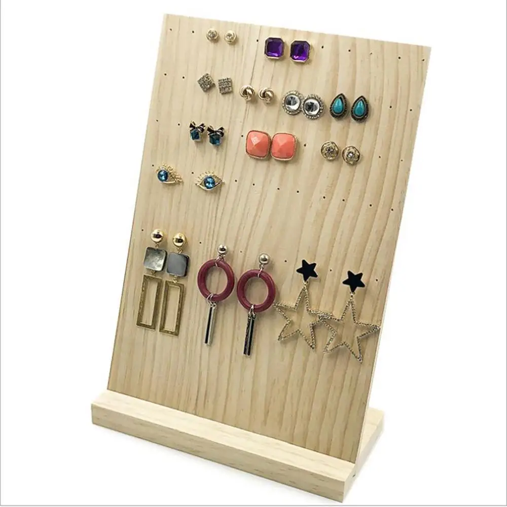  Wood Jewelry Display Hanging Stand Rack for Stud Earrings Dangle Earrings Stand 60 Holes Solid Bamb