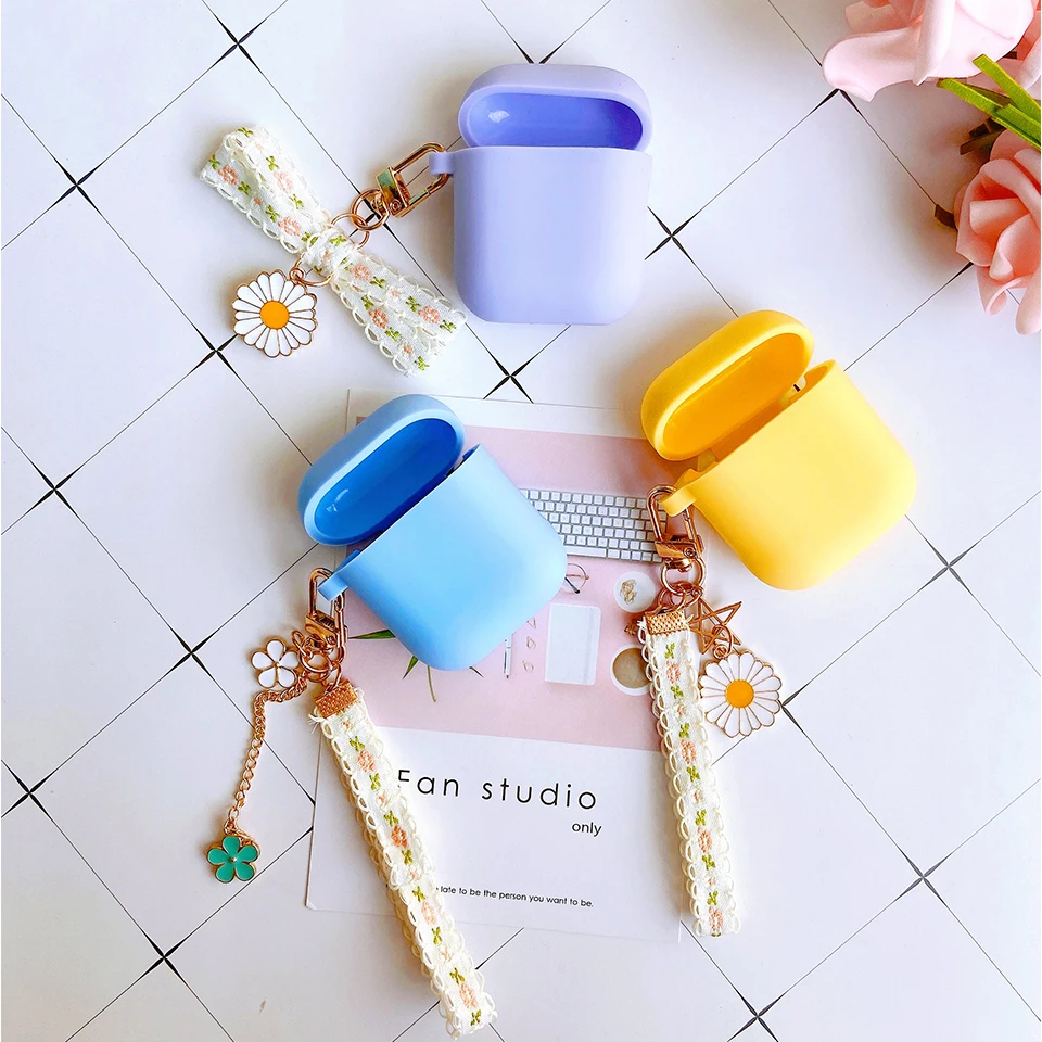 

Cute Korean Luxury Flower Cover for Apple Airpods 1 2 Case Bluetooth Wireless Earphone Cover Charging Box Bag Decoration Keyring
