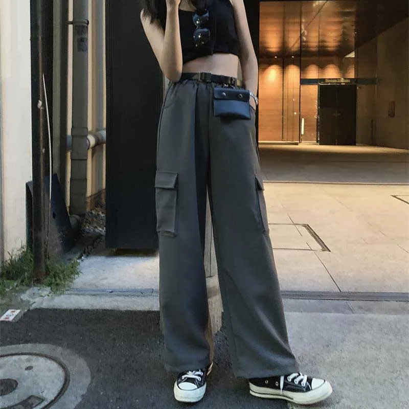NiceMix Black High Waist Wide Leg Cargo 