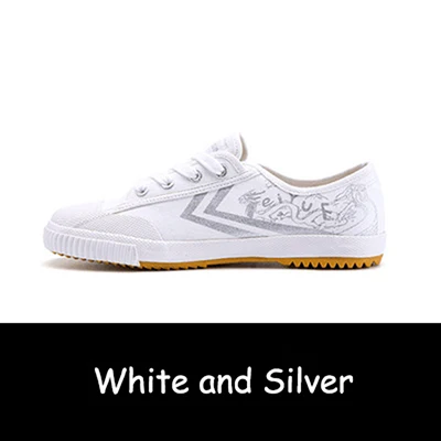 Chinese Kungfu Classic feiyue Shoes taekwondo Martial arts Taichi Taekwondo Wushu Kungfu Soft comfortable men women Canvas shoes - Color: White and Silver43