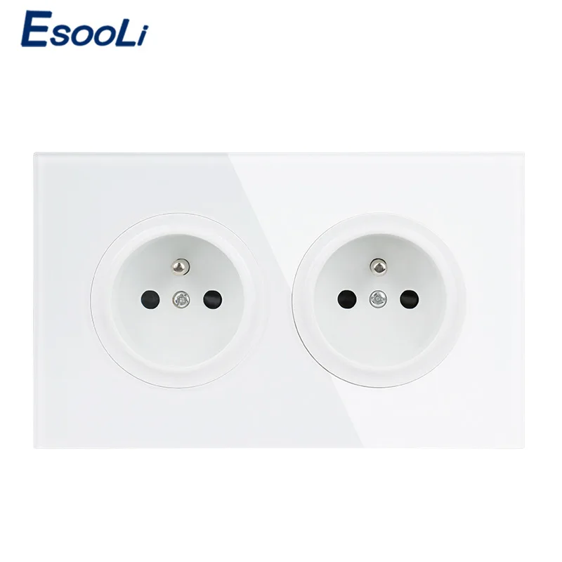 Esooli 16A французские Стандартный электрическая розетка две-сдвоенная розетка экспорта с украшением в виде кристаллов Стекло Панель Мощность