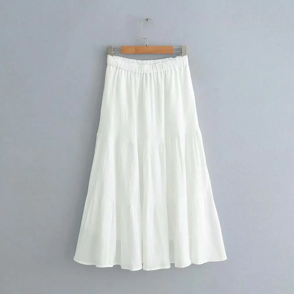 

2019 Western Style Spring And Summer Women's Dress New Style Mid-length Solid Color Laminated Long Skirts Skirt