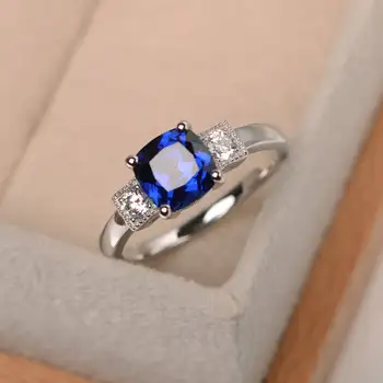 

European and American Creative Design Zircon Sapphire Topaz Ladies Blue Crystal Ring S925 Silver Fashion Popular Ladies Ring