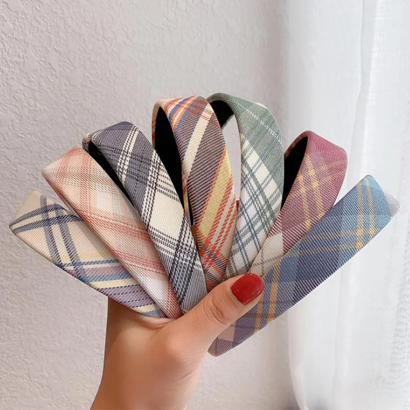 

Vintage Plaid Hairbands Girls Elegant Match Hair Hoop Women Tiara Head Band Headwrap Accessories Korean Sweet Headband