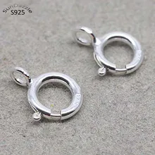 2 pces 5-10mm real puro sólido 925 prata esterlina primavera anel fecho com conexão anel salto aberto fivela jóias fazendo descobertas